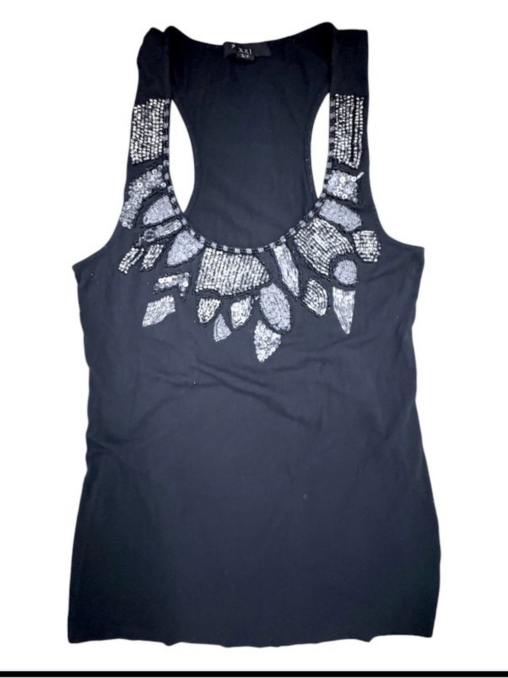 Studio Y Black Jeweled Beaded Sequin Bib Racerback Tank Top Size Small